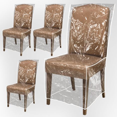 Lot de 4 Housses de Chaise de Salle à Manger en Plastique avec dossiers, imperméables, en PVC épais, Amovibles et lavables pour Garder Les chaises Loin de l'eau, de la poussière, des Poils (1/5)
