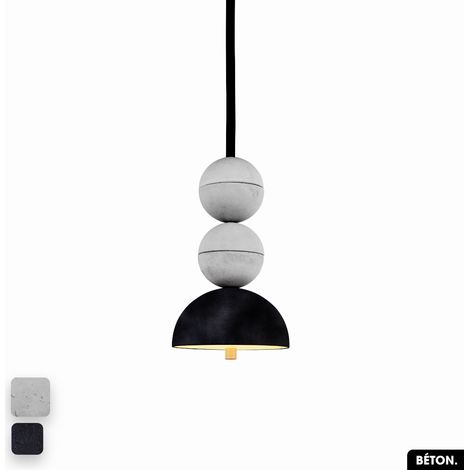 Lampe de suspension en béton velours - BOSFOR CONCRETE VELVET BLANC - ANTHRACITE 2 BALLES LED 14W (1/2)