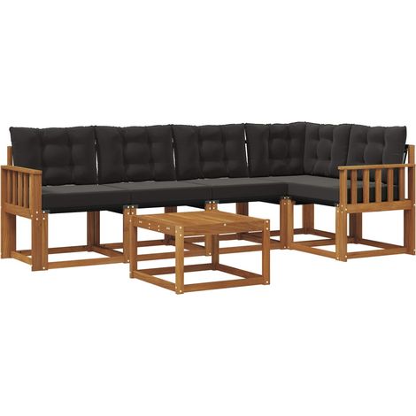 Outdoor Sofa Set 6 pcs Natural and Black vidaXL