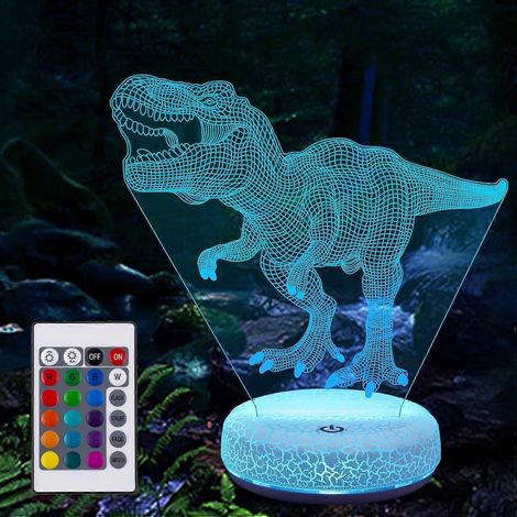3D-Dinosaurier-Nachtlicht für Kinder, LED-T-Rex-Illusionslampe, 16 wechselnde Farben, USB-aufladbar, Touch-Steuerung mit Fernbedienung (1/5)