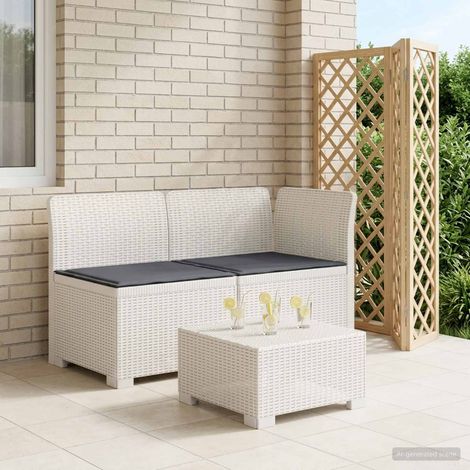 Canapé de jardin 2 places modulable aspect rotin en polypropylène blanc avec coussins - PANGIVO (1/5)