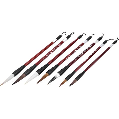 Ensemble de 7 pinceaux de calligraphie, poils de martre, manche en bois, ensemble de pinceaux traditionnels chinois, avec coffret cadeau. (1/5)