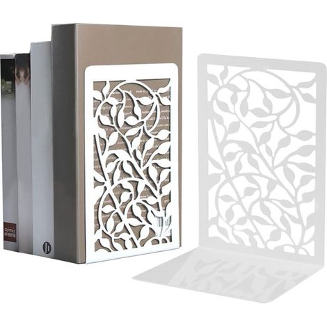 Bardusch-1 paire de serre-livres pour livres lourds, métal blanc, antidérapant, pour étagère maison, bureau, école (1/4)