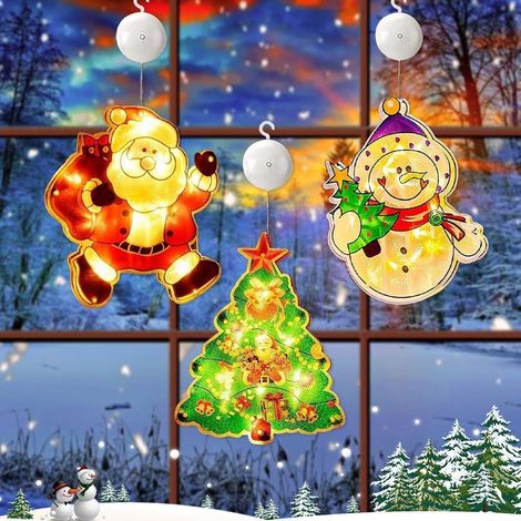 Weihnachtsbeleuchtung, 3-teiliges Set hängender LED-Lichterketten mit Saugnapf für Fenster (1/5)
