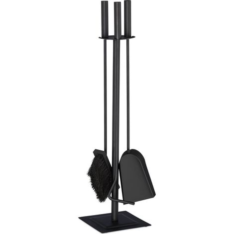 Set di attrezzi per camino da 4 pezzi con pratico e moderno supporto per accessori 55 x 20 x 20 cm in acciaio nero 130007251