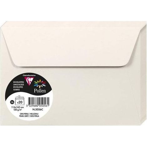 Enveloppe - CLAIREFONTAINE - Pollen - 120g - 114x162 mm - Gris perle - Paquet de 20