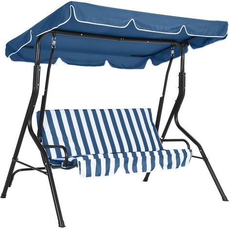Balançoire 3 places pour extérieur avec toile réglable, Résistante aux intempéries, capacité 226 kg, assise épaisse, bleu (1/5)