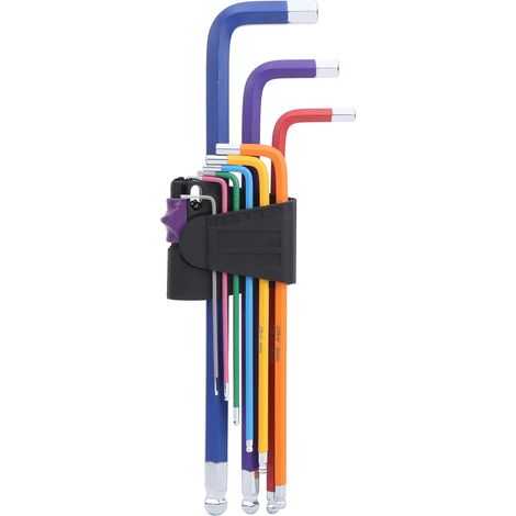 Lot de 9 clés hexagonales en acier à tête sphérique colorée, forme en L, outils de réparation manuels (1/5)