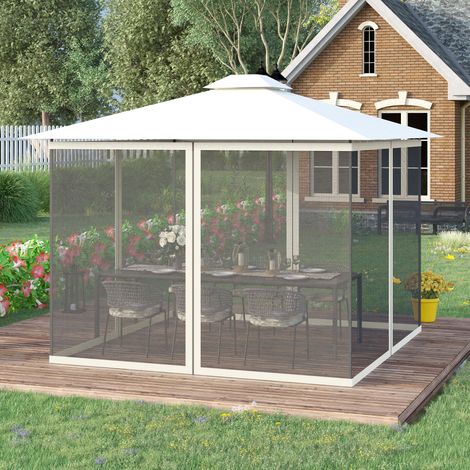 Zanzariere per gazebo da giardino 3 x 3 m - set di 4 zanzariere con cerniera + ganci di fissaggio - poliestere nylon