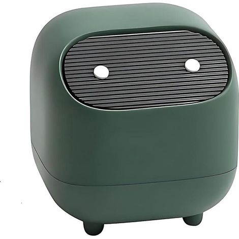 Kompakter Büroabfalleimer mit grünem Deckel, Mini-Abfalleimer für Küchentheke, Büro oder Couchtisch.