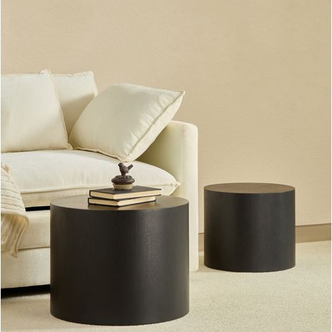 Set di 2 tavolini da caffè rotondi Ø48x38 + Ø38x32 cm neri in MDF impilabili salvaspazio (1/5)
