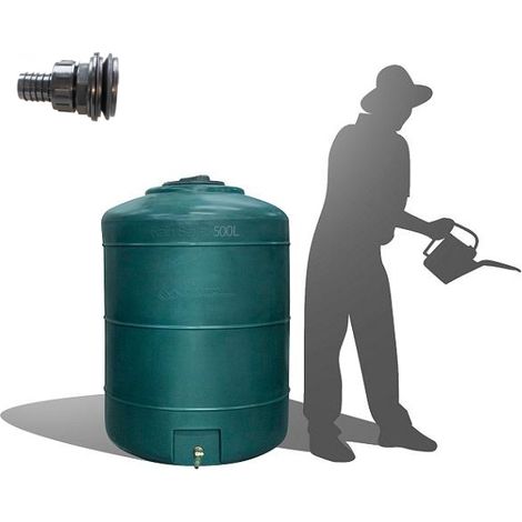 Récupérateur Eau de Pluie Hors-sol 500 Litres Rond DS Eau vert + connectique d'entrée Garantie 5 ans (1/4)