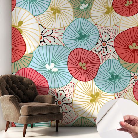 Papier peint adhésif avec colle pour décoration moderne de salon chambre à coucher cuisine et bureau Facile Motif floral 250x250 cm (1/5)
