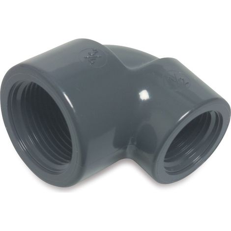 Profec Winkel 90° PVC-U Innengewinde x Innengewinde reduziert 1/2 x 3/4 Zoll, 10 bar, grau (1/3)