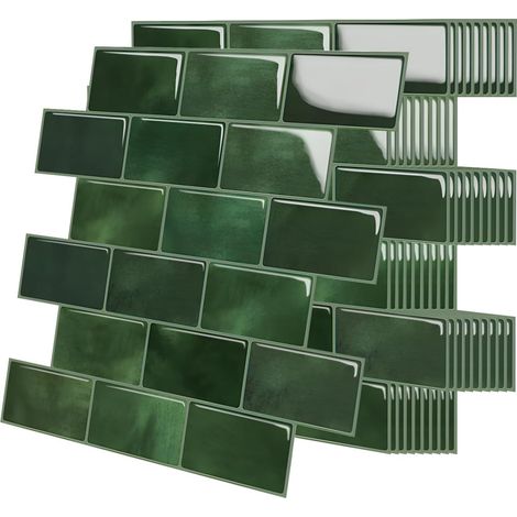 Plus Épais Crédence Adhésive Pour Cuisine, Stickers Carrelage Metro, 10 Pièces Carrelage Adhesif Mural Salle de Bain Vert, Adhesif Mural Carreaux en Vinyle Autocollant, Imperméable, 30.5x30.5cm (1/5)