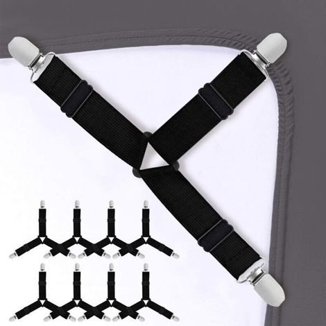 8 pièces Bretelles réglables pour Drap de lit Triangle Élastique Sangles de Drap de lit(noir) (1/4)