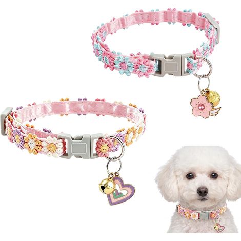 Lot de 2 Colliers Chat avec Fleur et Nœud Papillon, Collier Réglable 20-30cm, Collier en Polyester Doux pour Chat et Petit Chien, Cadeau pour Propriétaires de Chats et Petits Chiens (1/5)