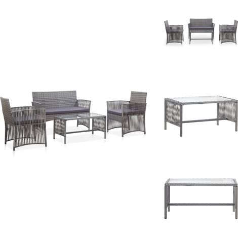 Salon de jardin 4 pcs avec coussin Résine tressée Anthracite - Salon De Jardin - Mobilier De Jardin - Ensemble Salon De Jardin - Table Basse - Chaise Longue (1/5)