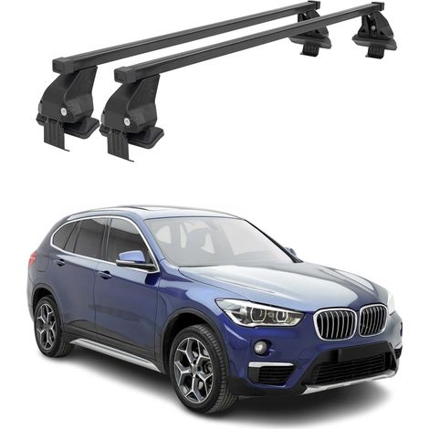 OMAC Dachträger Querträger Stahl für BMW X1 F48 2019-2022 FL – Abschließbar – City-Crash-getestet – DIN 75302:2019 – ISO/PAS 11154:2006 – Max. 50 kg Schwarz (1/5)