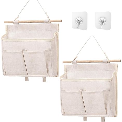 2 Pièces Rangement Suspendu Suspendre Sac De Rangement Mural avec Poche Tissu Lin Pliable Vide Poche Mural Sac à Suspendre Organisateur pour Chambre Bureau Salle de Bain Cuisine(Beige) (1/4)