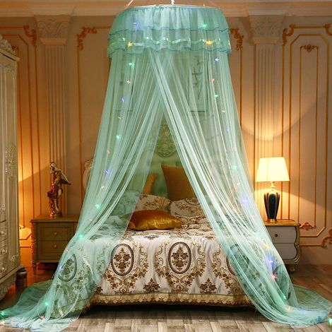 Moustiquaire,Baldaquin Rond Double Dentelle Princesse,Grande dôme Moustiquaire lit Double pour Sans poinçon,Princesse Tente de Bébé Fille Enfant Adulte, Lit Limple au Lit King Size(Vert) (1/5)