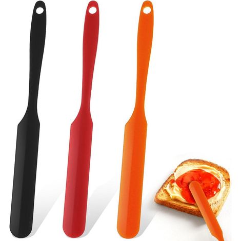 3er Set Silikon Spatel mit langem Griff, hitzebeständig, für Gläser & Töpfe
