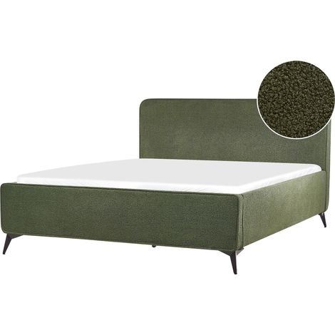 Beliani Bed Boucle Dark Green 171 x 220 x 110 cm Modern EU King Size 5ft3 Fabric, Holds up to 360 kg, 100% Polyester VALOGNES (1/5)