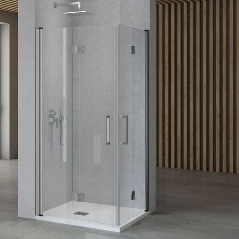 Porta nicchia doccia pieghevole modello edera cristallo temperato 6 millimetri misure 87-90xh195 cm trasparente - confezione 1 (1/4)