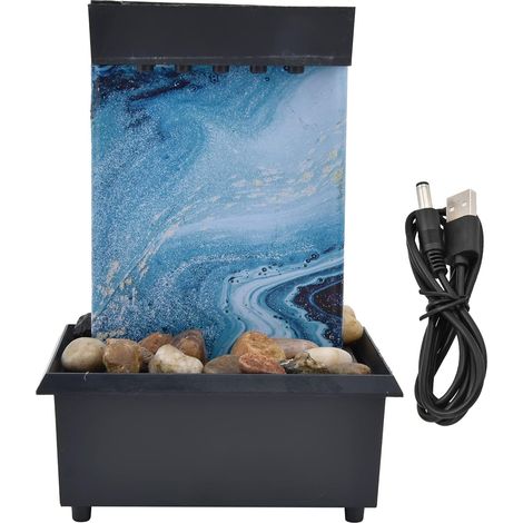 Haofy Fontaine de Table LED 3 V Alimentée par USB avec Pierres et Lumière Chaude en Cascade, Fontaine de Bureau pour la Maison, Le Bureau, Le Salon, la Décoration, l'espace de Méditation