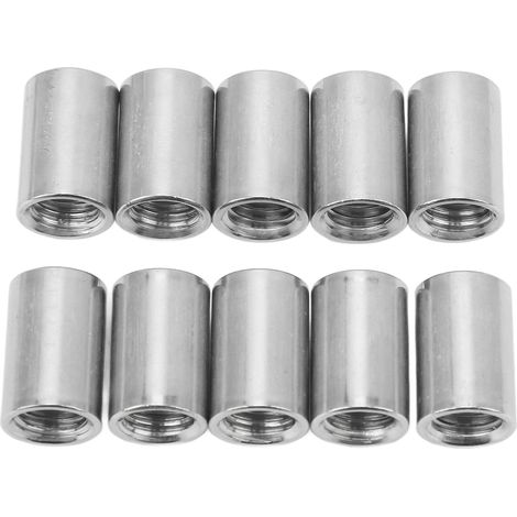 10 Écrous Ronds M10x1.5 L20mm en Acier Inoxydable, Raccords Filetés Femelle, Manchons de Tige - Lot de 10 Pièces (1/5)