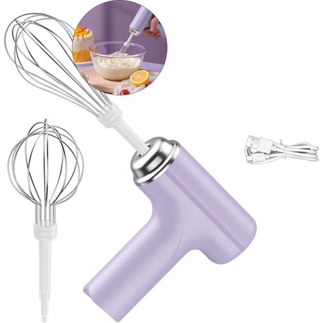Frullatore elettrico senza fili, frullatore elettrico portatile, adatto per mescolare pretzel, torte, uova, impasti e altri alimenti - Viola