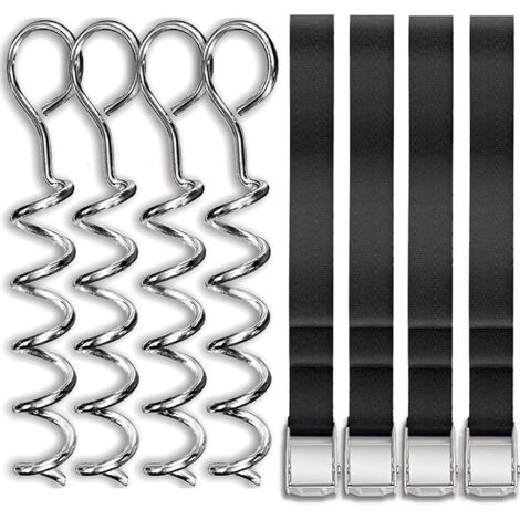 Lot de 4 piquets pour chien, ancrages à vis en métal avec boucles, ancrages à vis pour chien avec sangle (1/3)