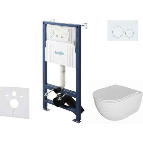 kielle Genesis New - Set bâti-support, WC Oudee, Rimless, abattant softclose et bouton Gemini New I, blanc brillant 30528SS01