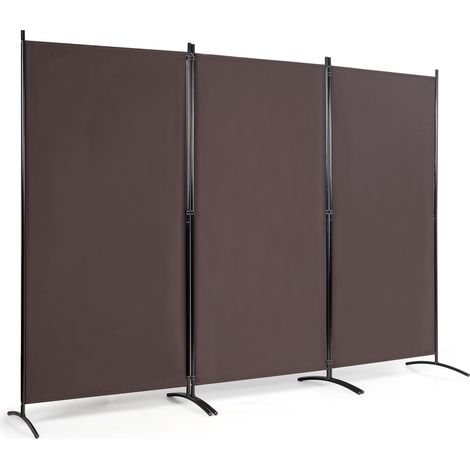 Paravento pieghevole a tre ante 260 x 183 cm design classico poliestere marrone per creare spazi privati 200013037