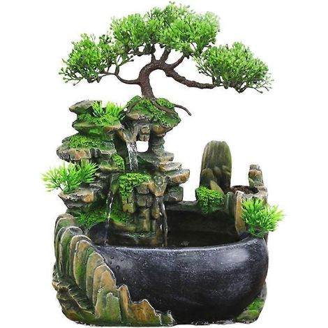 Kreativer Zimmerbrunnen aus Kunstharz im Feng-Shui-Stil mit Felsen und Wasserfall – Dekoration für Haus und Garten – US-Stecker – A (1/5)