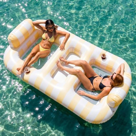 Matelas gonflable pour adultes, chaise longue flottante pour piscine, 200 x 120 cm, tapis de piscine gonflable pour 2 personnes, parfait pour les jeux et la détente (1/5)