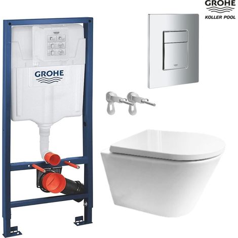Bastidor GROHE pack cisterna empotrada y pulsador cromo brillo con inodoro susp VORTEX ORION TAPA ENVOLVENTE blanco brillo