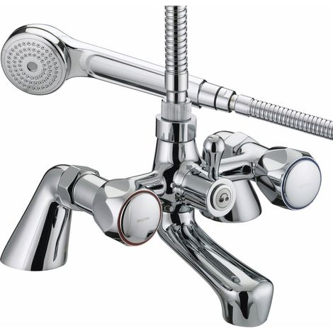 Bristan Club Chrome Pillar Bath Shower Mixer Tap with Metal Heads - VAC-PBSM-C-MT (1/2)