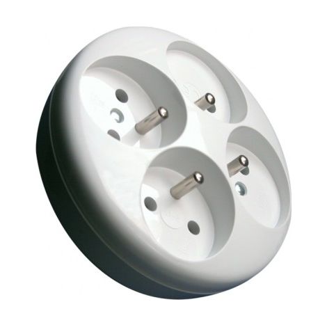 Multiprise 4 prises - Ronde - Blanche - Avec mise à la terre - Pratique pour la maison