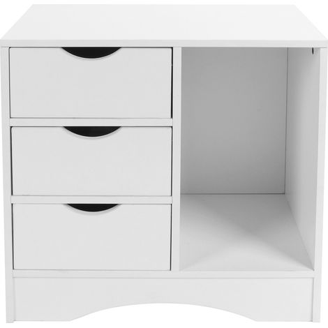 Table de chevet 3 tiroirs MDF robuste rangement pratique bureau salon design classique compact 48x30x48.5cm (1/5)
