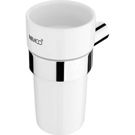 Nimco Bormo - Zahnbürstenbecher mit Halter, weiß Keramik / chrom BR 11058KN-26