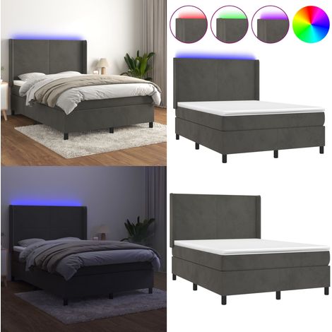 Sommier à lattes de lit matelas et LED Gris foncé 140x200 cm - Lit Plateforme - Lit Capitonné - Lit Design - Lit Velours - Lit Avec Éclairage Led - Home & Living (1/5)