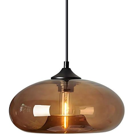 Suspension Luminaire Industriel Vintage avec Abat-Jour en Verre Soufflé 28cm - Lampe Suspendue Plafond E27 pour Salon & Salle à Manger (marron)