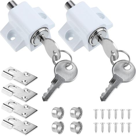 Lot de 2 verrous de porte coulissante pour fenêtre - Limiteur de porte - Verrou de sécurité pour porte coulissante - Avec clé - Blanc (1/5)