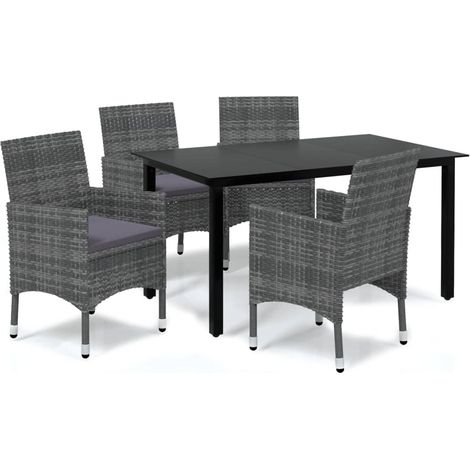 Conjunto de comedor de jardín de 5 piezas y cojines resina de mimbre gris 020014891