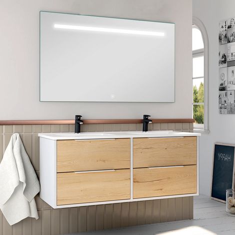 Meuble de salle de bain double vasque - 4 tiroirs - ALBA et miroir Led STAM - 120cm (1/3)