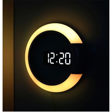 Horloge Murale numérique LED Grand écran, réveil Mural Rond de 12 Pouces avec télécommande RGB veilleuse température horloges électriques murales pour Salon Chambre Bureau à Domicile (1/5)