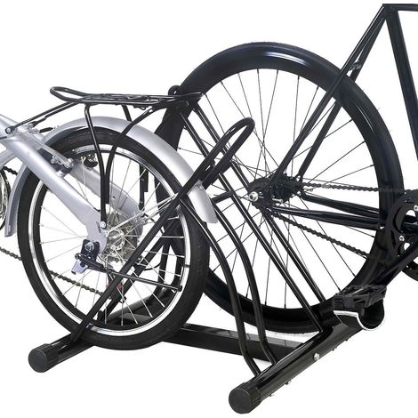 Râtelier pour 2 vélos Porte-vélo autoporté Mur Rack Stockage Verrouillage Support à vélo pour Garage 60 x 53 x 56 cm Noir