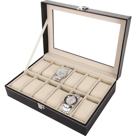 Coffret de présentation en cuir à 12 compartiments pour montres et bijoux, présentoir de rangement. (1/5)