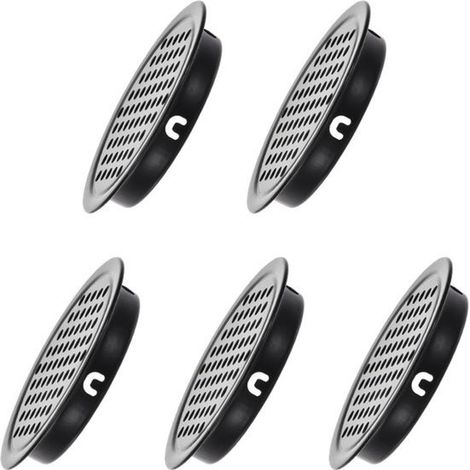 Aperture di ventilazione rotonde (per diametro 53 mm), 5 pezzi, acciaio inox, griglie di ventilazione rotonde per armadi, guardaroba e scarpiere, nere (1/5)